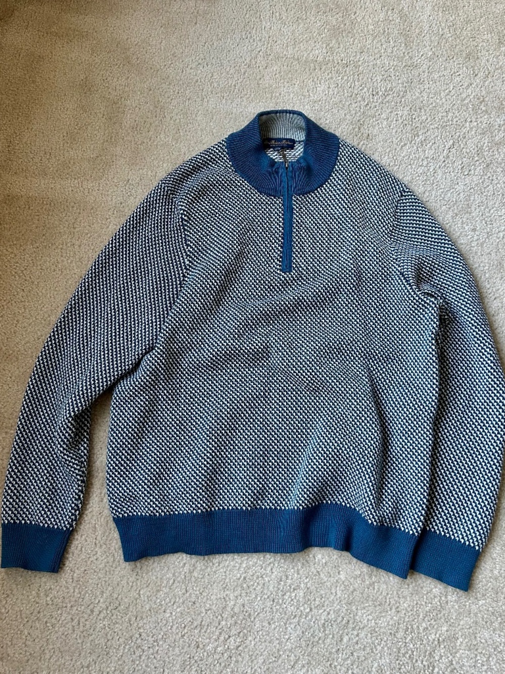 Brooks Brothers Supima Cotton Men’s XL Quarter Zip Sweater Bird’s Eye Knit